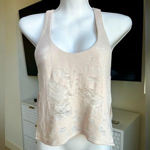 ALO Pure Racerback Distressed tank Top Shirt In Light Cream Women's Size Small
